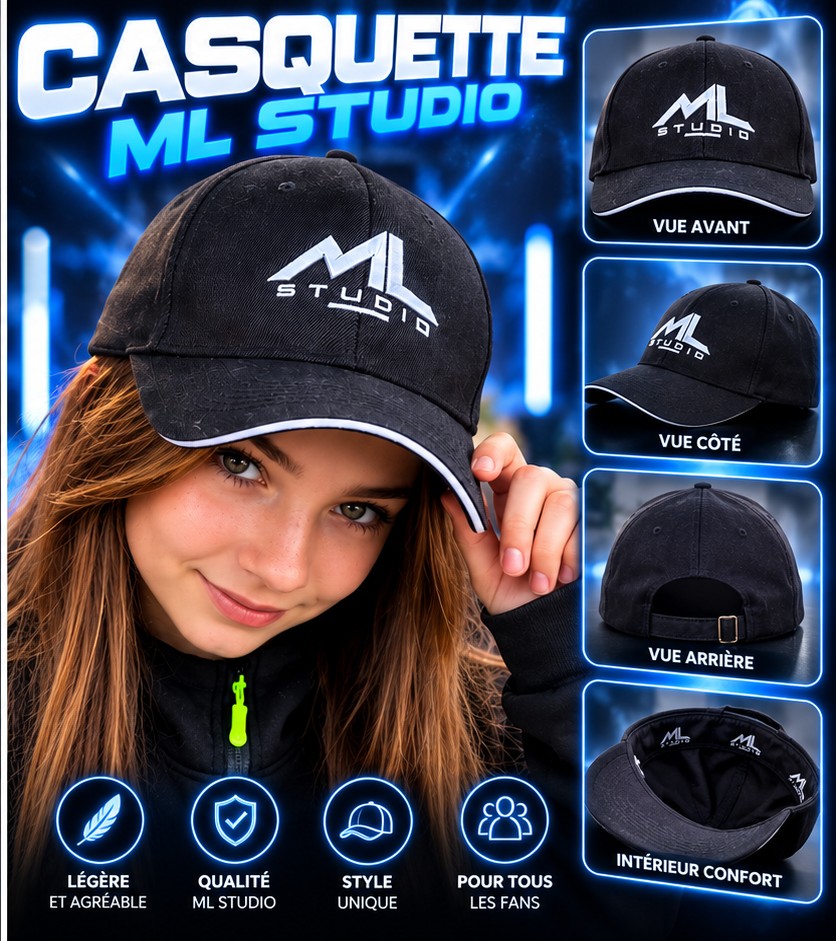 Casquette noire ML STUDIO, logo brodé et liseré contrastant